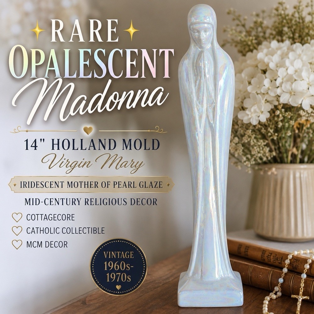 Vintage Holland Mold Madonna Virgin Mary Statue 14" Opalescent Iridescent
